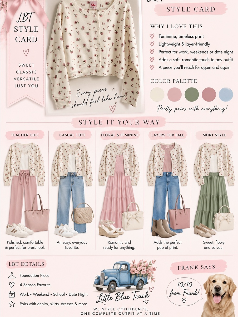 🛻 So Me Cream Cardigan with Pink Rose Print